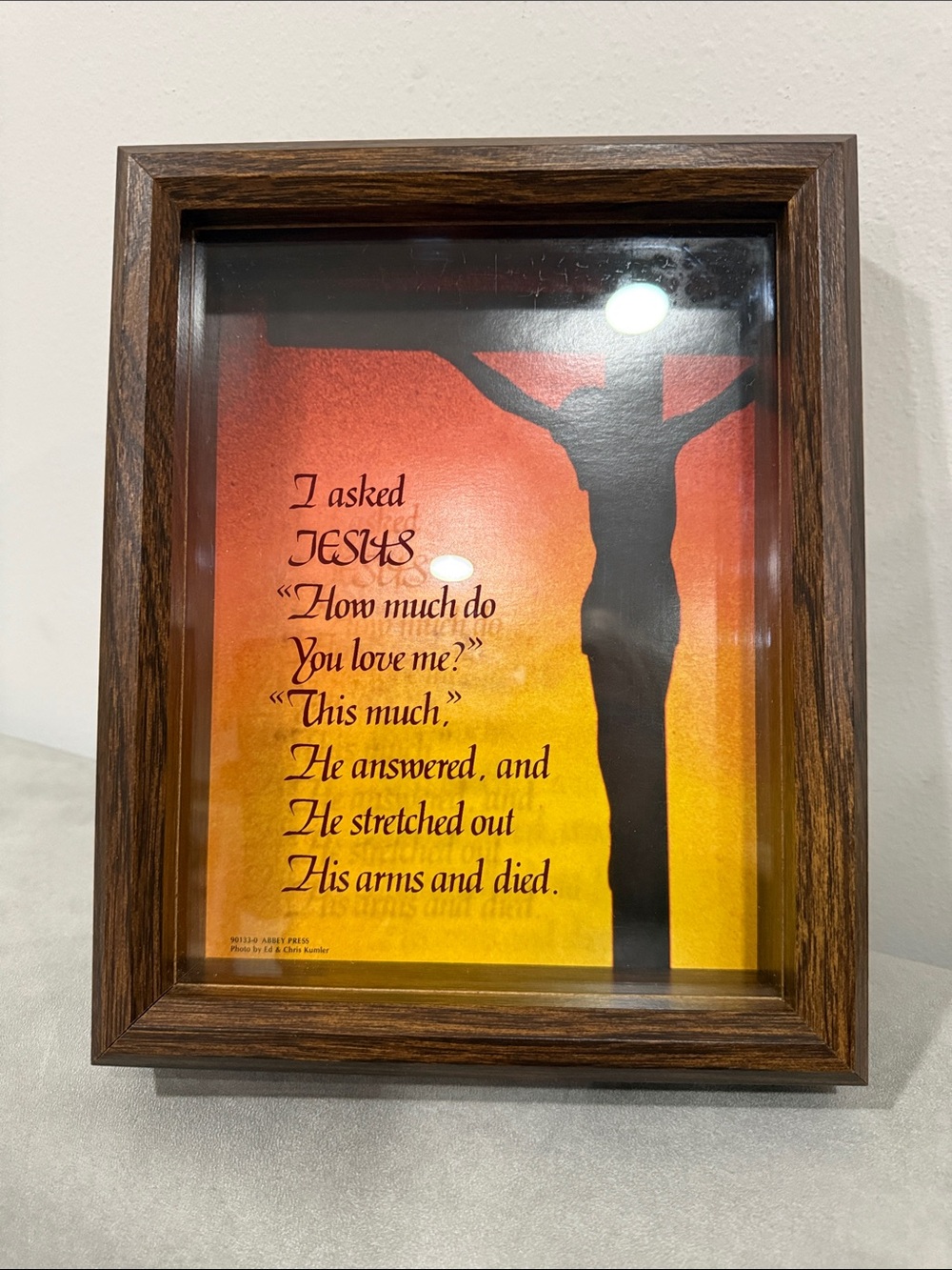 Pat Pend Vintage Shadow Box Religious Framed Wall Art - Sunset Crucifix Prayer